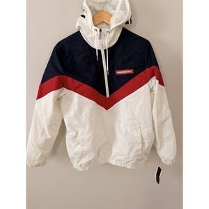 Members Only‎ Sport Windbreaker Jacket Red White Blue Hooded Pullover Mens S NWT
